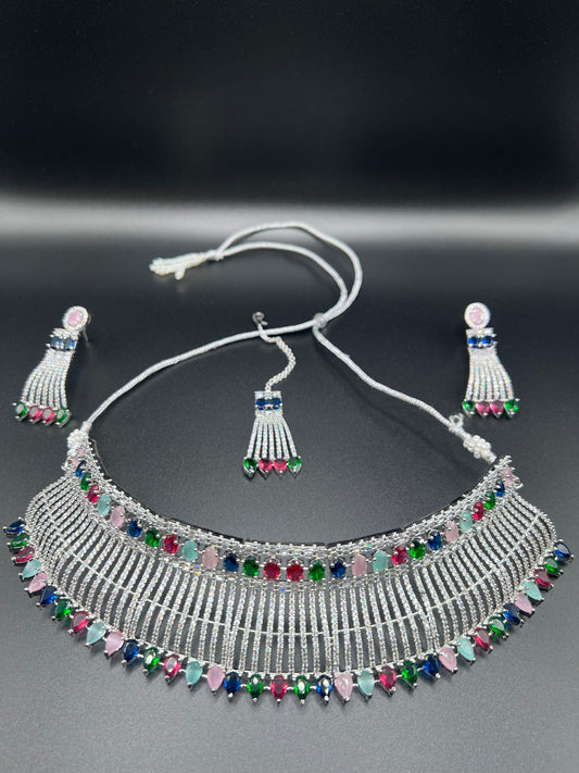Royal Radiance Multicolour Cubic Zirconia Choker Set