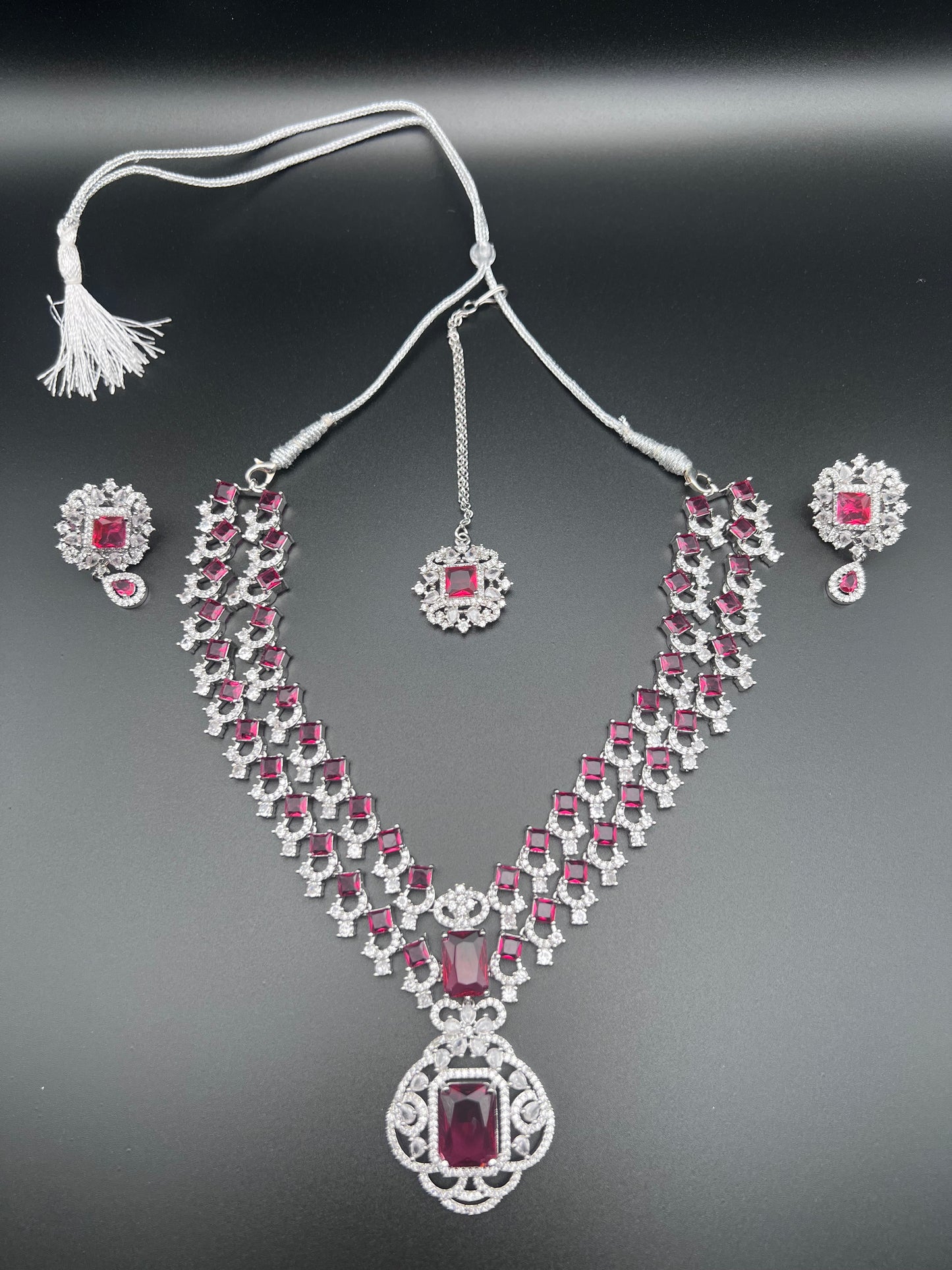 Crimson Majesty Layered Cubic Zirconia Necklace Set