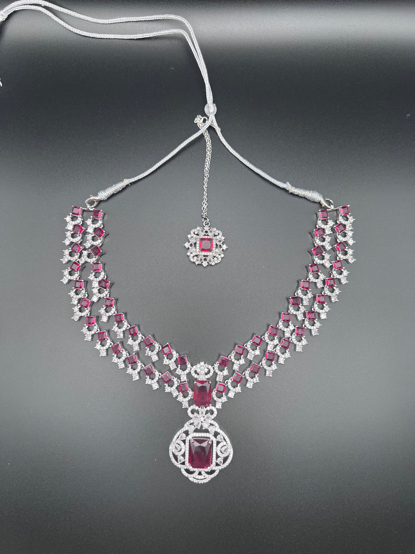Crimson Majesty Layered Cubic Zirconia Necklace Set