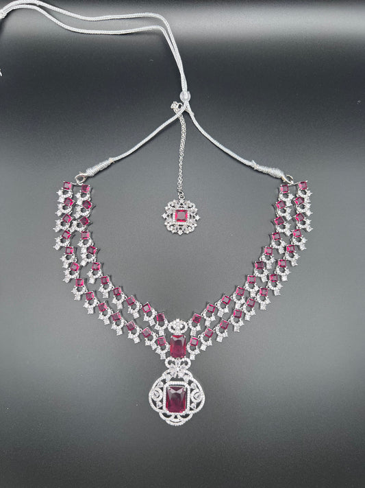 Crimson Majesty Layered Cubic Zirconia Necklace Set