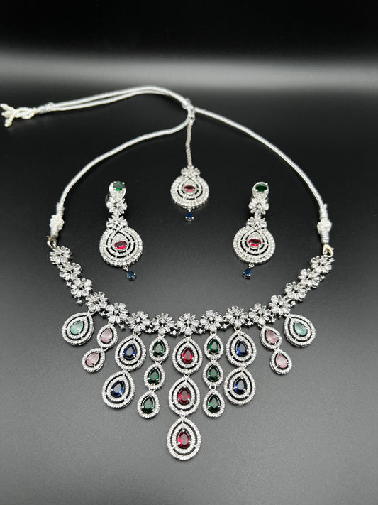 Elegant Multicolour Crystal Jewellery Set
