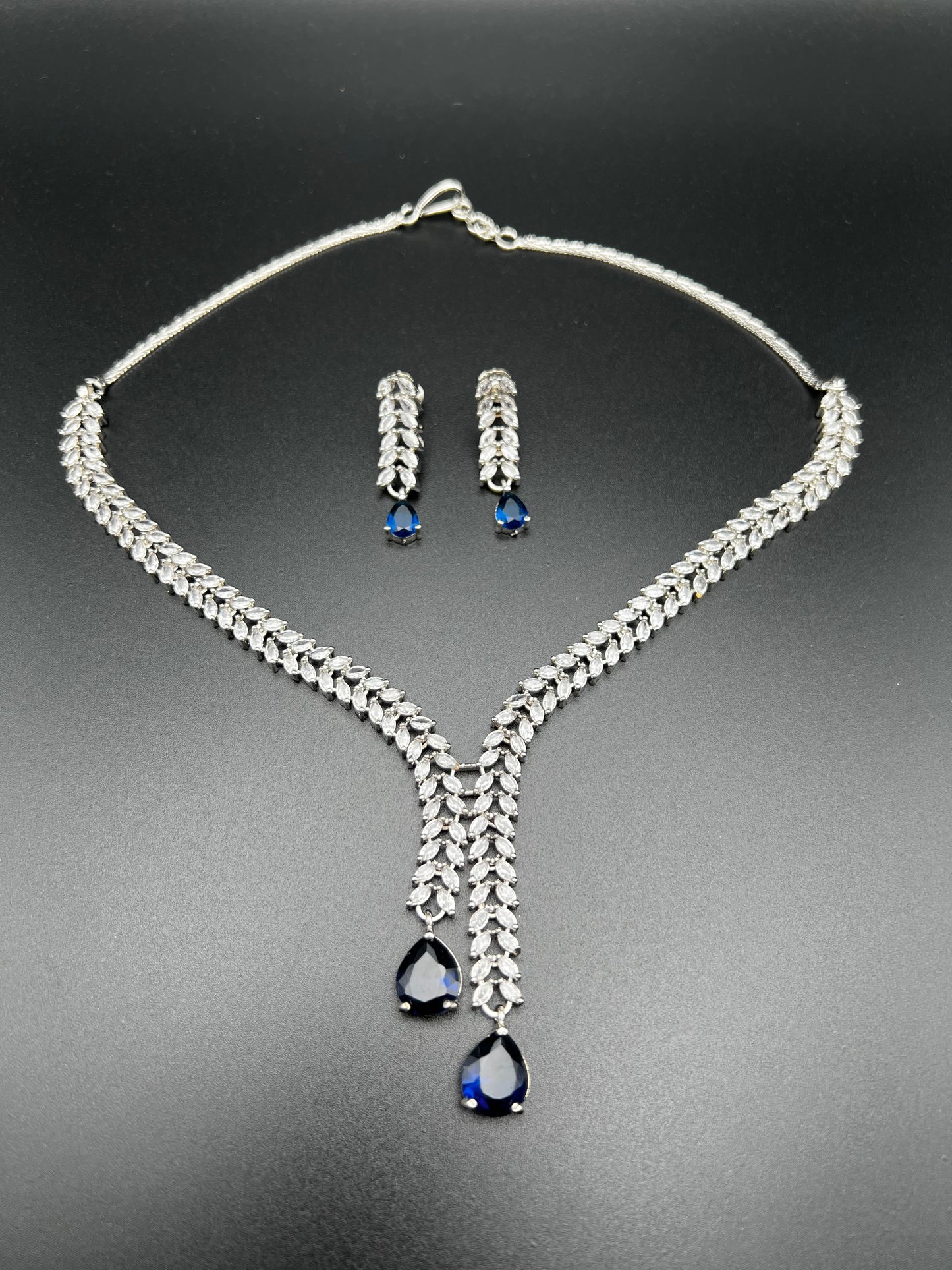 Classic Sapphire-Tone Drop Necklace