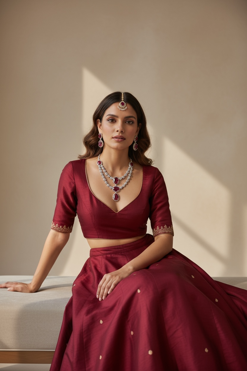 Bridal Ruby set with zirconia crystals