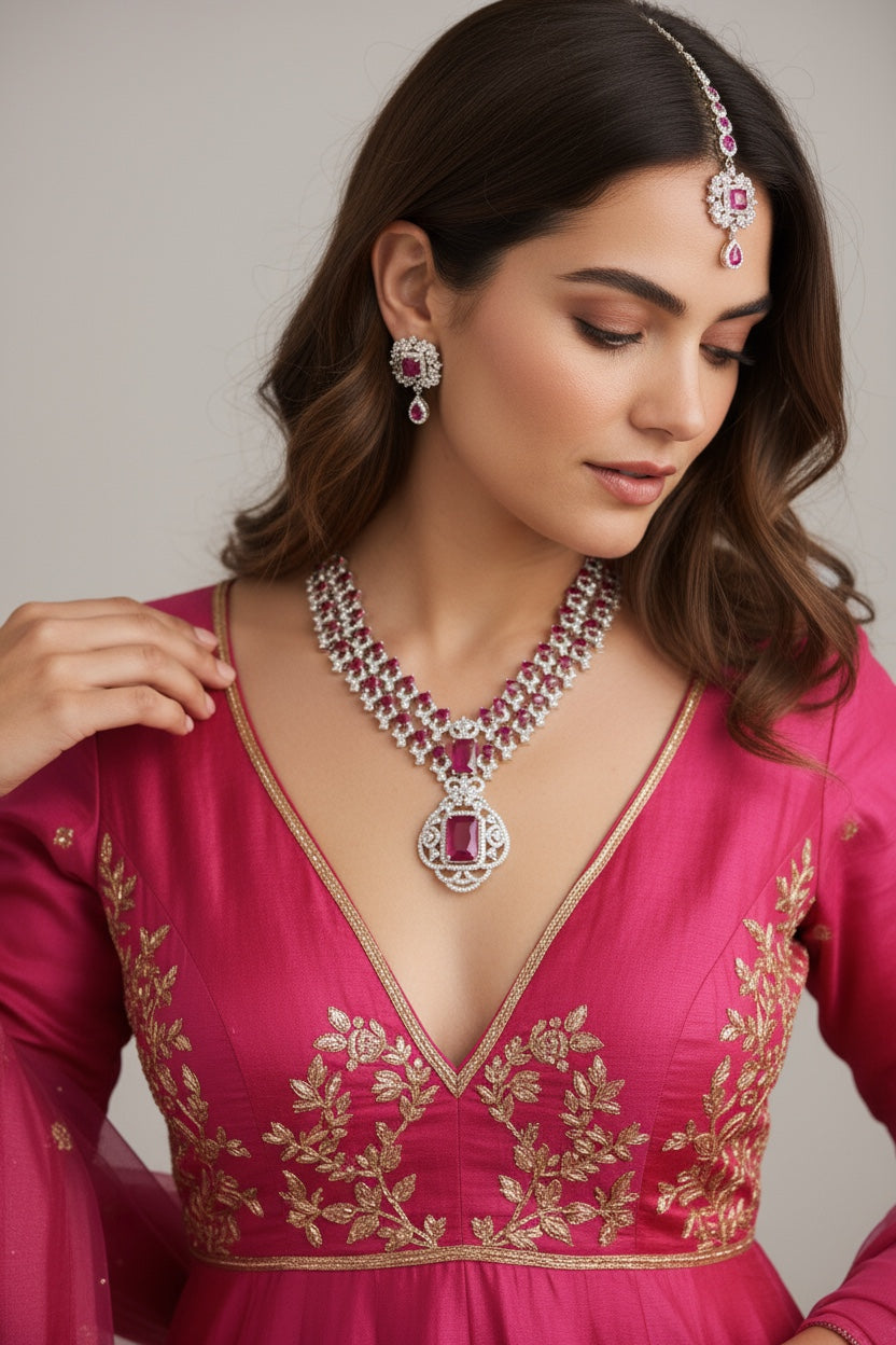 Crimson Majesty Layered Cubic Zirconia Necklace Set